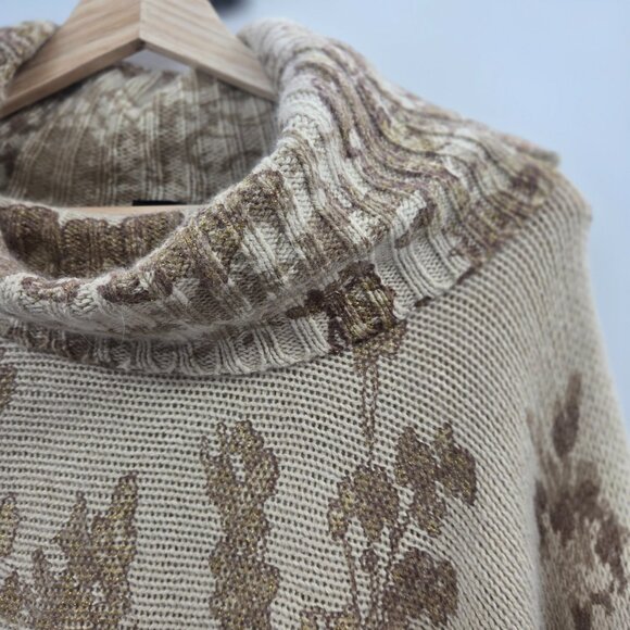 Vintage Calvin Klein Camel Brown Floral Turtleneck Metallic Sweater Medium - Picture 9 of 16